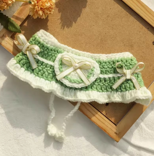 Original small fresh bow Lolita princess style pet hand-knitted collar cat scarf British short puppet