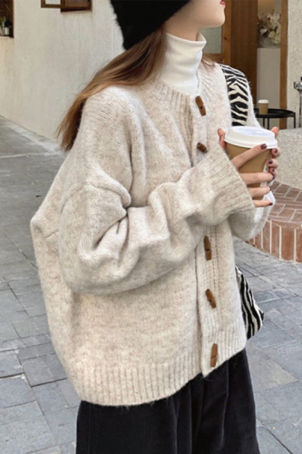 2024 New Autumn Winter Red Knit Cardigan Sweater Women's Chic Top Outerwear Autumn Spring Lazy Style