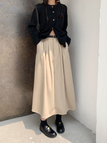 Actual shot ~ 2024 new Korean style skirt with high waist and slim design, mid-length a-line skirt for women with belt