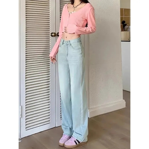 Women's Summer Thin Wide Leg Jeans 2024 New Arrival Petite Loose High-Waist Light Color Slim Straight Leg Pants