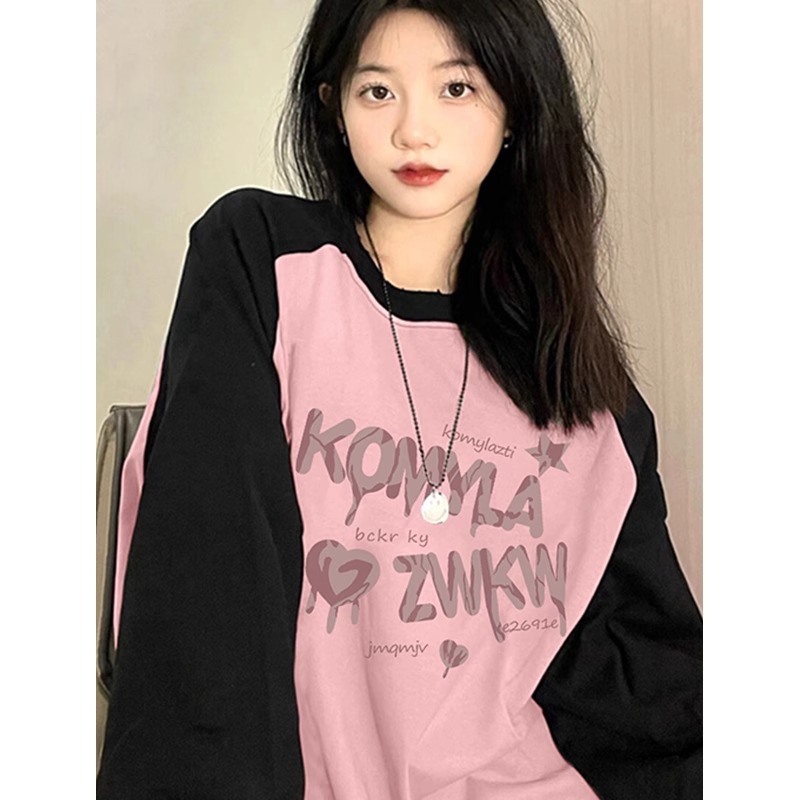 Women's round neck loose pure cotton long sleeve base shirt, new early autumn and winter top