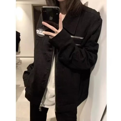 American retro black zipper decorated basic lapel work jacket for men and women spring and autumn new design jacket trendy