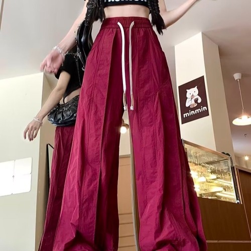 American style 2024 summer niche structure quick-drying casual pants for men and women loose street straight wide leg long pants trendy