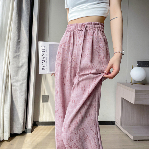 Narrow wide-leg pants for women in summer 2024 new high-waisted loose and cool straight-leg pants casual pants trendy