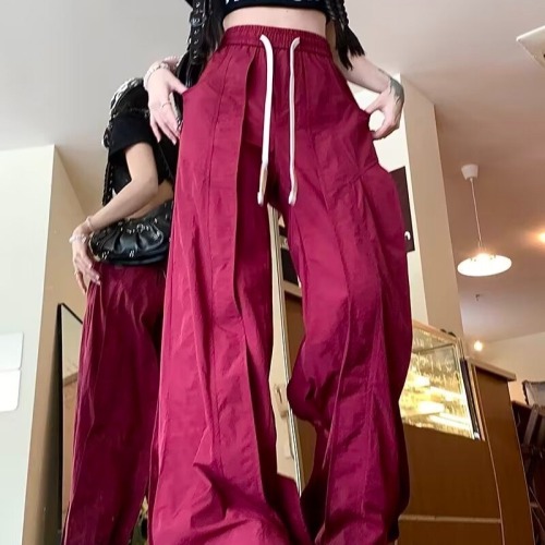 American style 2024 summer niche structure quick-drying casual pants for men and women loose street straight wide leg long pants trendy