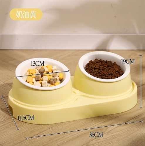 Cat bowl, dog food bowl, double bowl, dog bowl, rice bowl, cat rice bowl, inclined mouth, anti-tipping water bowl, cat food bowl, pet supplies