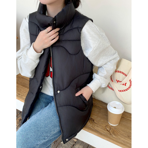 Actual shot of European station spring and autumn new Korean style loose sleeveless stand collar down cotton vest women's vest jacket