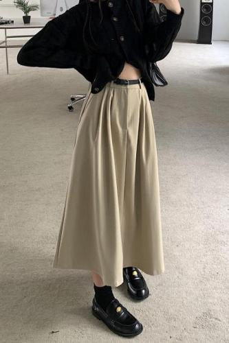 Actual shot ~ 2024 new Korean style skirt with high waist and slim design, mid-length a-line skirt for women with belt