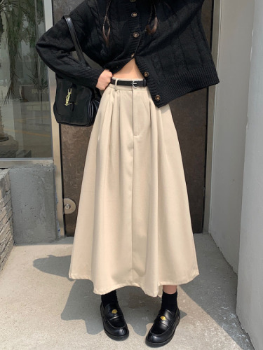 Actual shot ~ 2024 new Korean style skirt with high waist and slim design, mid-length a-line skirt for women with belt