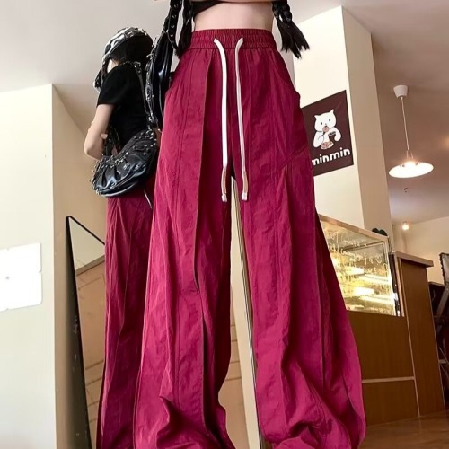 American style 2024 summer niche structure quick-drying casual pants for men and women loose street straight wide leg long pants trendy