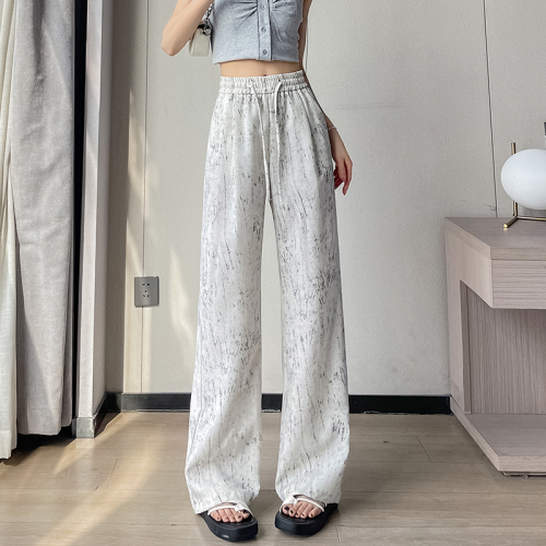 Narrow wide-leg pants for women in summer 2024 new high-waisted loose and cool straight-leg pants casual pants trendy