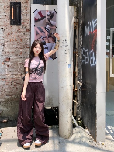 Actual shot ~ Ash Rose versatile slimming hot girl T-shirt summer thin sun protection overalls casual trousers