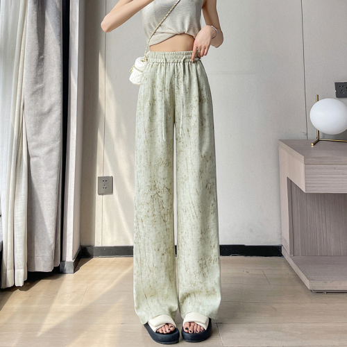 Narrow wide-leg pants for women in summer 2024 new high-waisted loose and cool straight-leg pants casual pants trendy