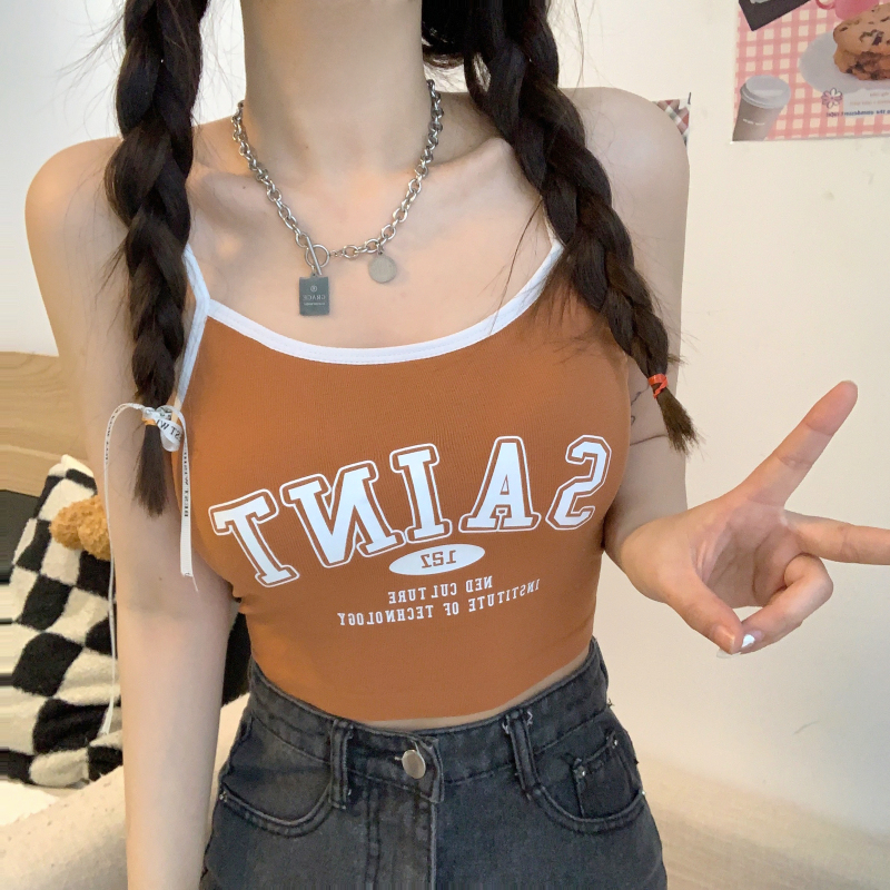Actual shot Korean letter printed anti-exposure bra and tube top underwear for outdoor sports camisole