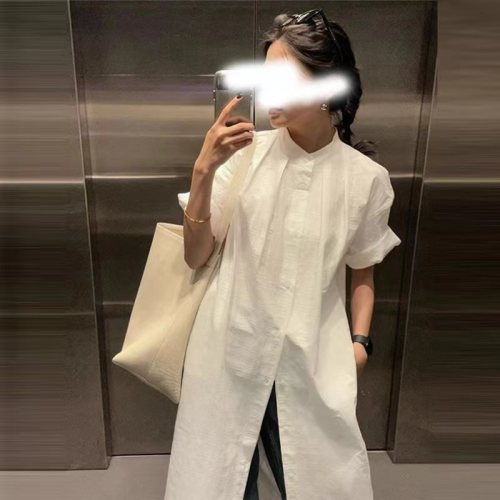 New Chinese style white lazy national style shirt dress for women summer 2024 new loose design layered long skirt