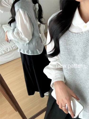 Reversible design, age-reducing bow-knot vest at the back, casual lazy loose sweater vest