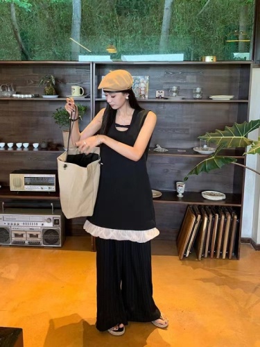 French style small fragrant hollow sleeveless dress for women 2024 summer new style high-end loose and slim a-line skirt