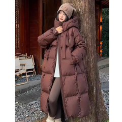 Korean version of high-quality large quilt thickened 2024 new winter loose down jacket women's long knee-length cotton jacket