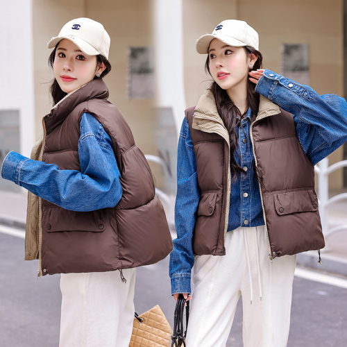 Actual shot of autumn and winter Korean style commuting warm vest with large lapel and personalized color matching loose bread suit cotton vest for women