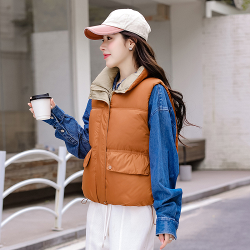 Actual shot of autumn and winter Korean style commuting warm vest with large lapel and personalized color matching loose bread suit cotton vest for women