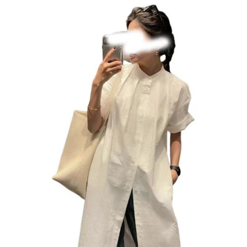 New Chinese style white lazy national style shirt dress for women summer 2024 new loose design layered long skirt