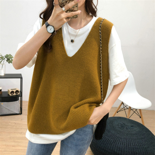 Knitted Cashmere Vest for Women - Spring 2024 New Arrival Loose Plus Size Outerwear V-Neck Sweater - Versatile Women's Top