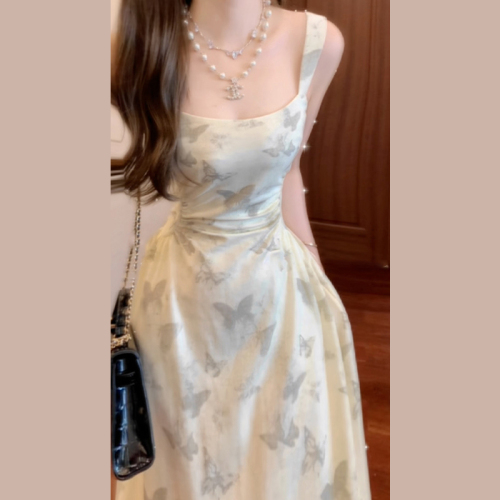 Korean temperament and style, various waist-cinching suspender dresses for children, summer 2024 new high-end French long skirts