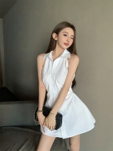 Real shot of sexy hot girl in pure lust style waist-cinching sleeveless vest shirt dress