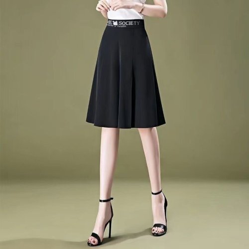 Summer thin high-waisted large size slim-covering six-point wide-leg pants ice silk drape loose knee-length skirt for women