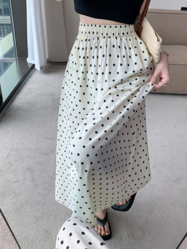 Three-dimensional waist with hemmed black and white polka dot wide leg culottes 2024 summer thin casual pants high waist