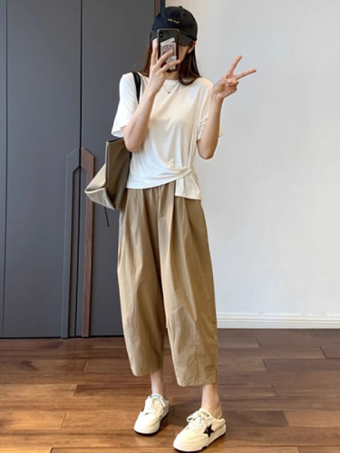 Nine-point carrot pants for women summer thin 2024 new style small loose casual harem pants wide leg pants