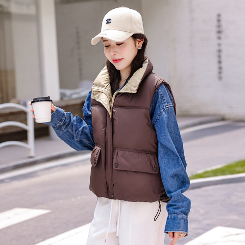 Actual shot of autumn and winter Korean style commuting warm vest with large lapel and personalized color matching loose bread suit cotton vest for women