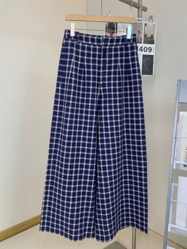 mcc lemons house girl Zhao Lusi Nor same style plaid loose wide leg mid-low waist casual pants women's long pants