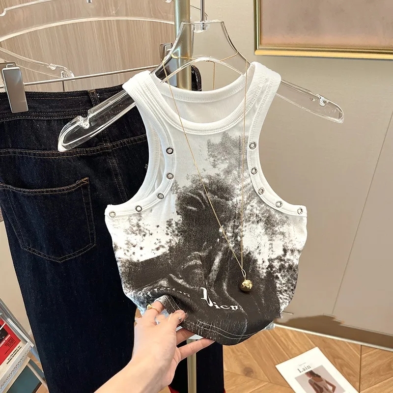 Dopamine printed sexy vest for women, cool and sexy street slimming short top