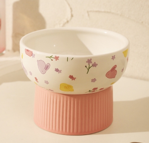 Cat bowl, ceramic tall cat food bowl, water bowl, cat rice bowl, dog bowl, cat food bowl, slanted bowl, anti-tipping pet supplies