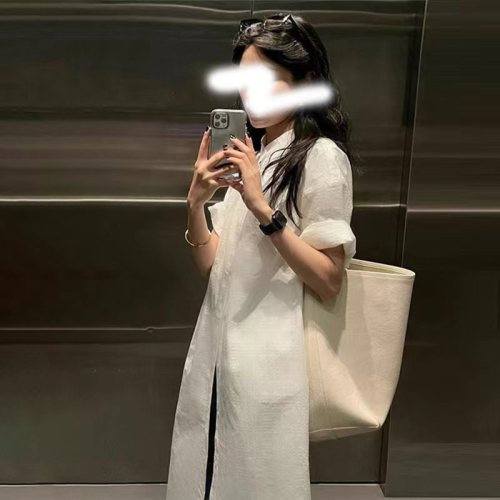 New Chinese style white lazy national style shirt dress for women summer 2024 new loose design layered long skirt