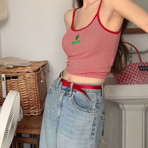 Tmall quality retro striped small sling female summer hot girl sexy tight top design bottoming shirt