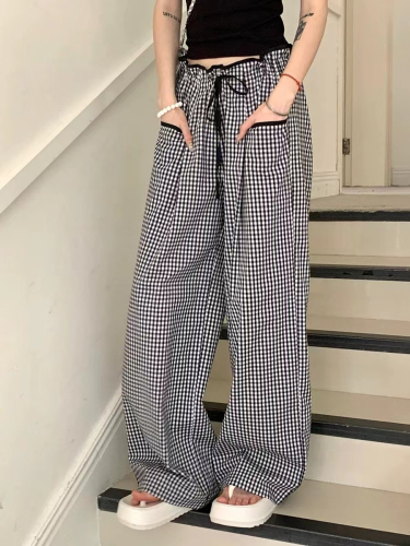 Original fabric high quality noisy home plaid casual pants for women summer 2024 new style high waist slimming design