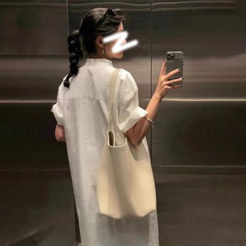 New Chinese style white lazy national style shirt dress for women summer 2024 new loose design layered long skirt