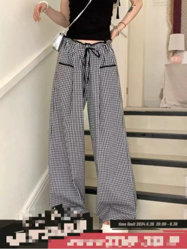 Original fabric high quality noisy home plaid casual pants for women summer 2024 new style high waist slimming design