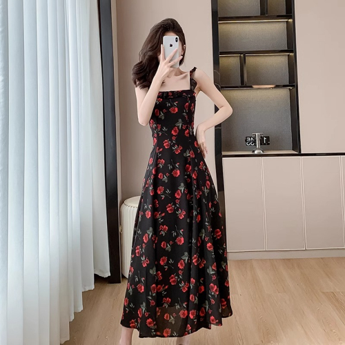 Original work floral suspender dress summer 2024 new holiday beach dress sleeveless women's clothing