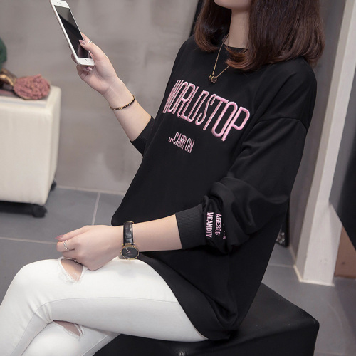 Real shot anti-pilling cotton sweatshirt 2024 autumn new large size fat girl 200 pounds embroidered long-sleeved sweatshirt for women