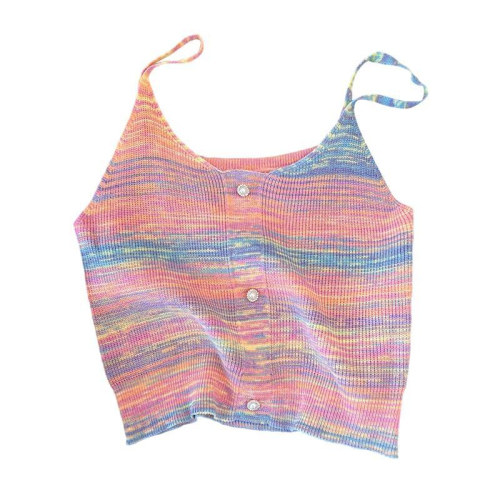 Tmall quality 2024 new sweet hot girl rainbow striped knitted suspender women's summer outer top