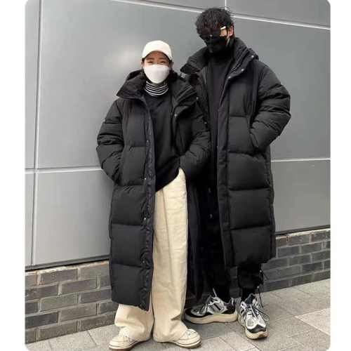 2024 New Thick Long Down Down Cotton Jacket Women's Over-the-Knee Loose Extra Long Couple Winter Cotton Jacket