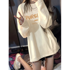 Official Photo Early Autumn New Loose Cotton Letter Printed Round Neck Bottoming Long Sleeve T-Shirt
