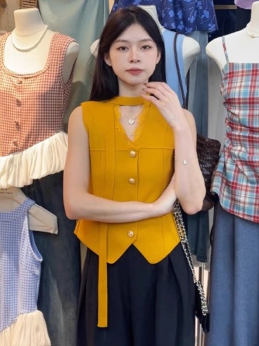 Solid Color Fashion Korean Sleeveless Vest Women's Summer 2024 New Temperament Design Niche Unique and Chic Top