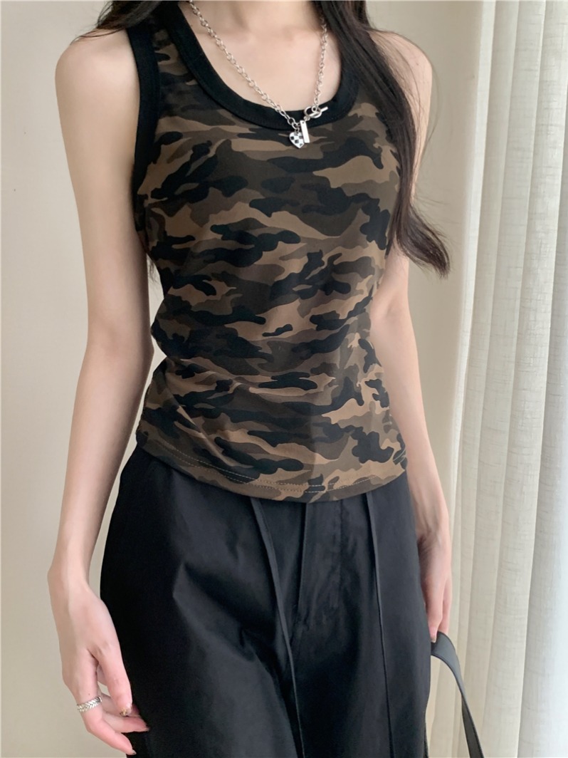 Real shot, real summer new style American hottie short bottoming camouflage vest top for women