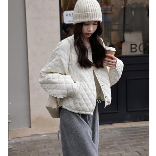 Puff rhombus down jacket autumn and winter 2024 short style small fashion thin cotton clothespin cotton loose coat for women