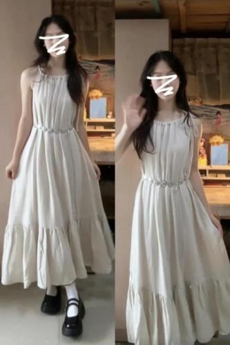 2024 new Korean style high-end v-neck floral dress for women, summer small French style waist long skirt