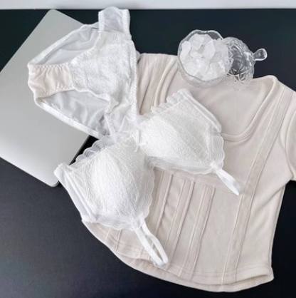 Bubble Cloud Bra Summer Thin Style Women's Big Breast Revealing Small Breast Gathering Top Support Anti-Sagging Bra Set